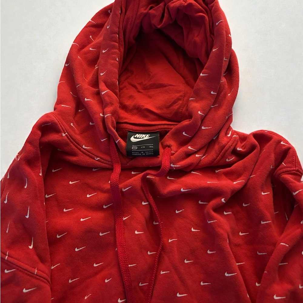 Nike Red Hoodie with Mini White Swooshes